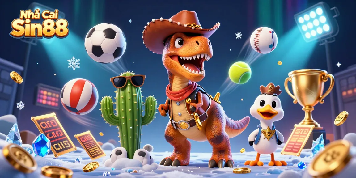 Engage with thrilling games at Nhà cái Sin88, showcasing dynamic sports elements and colorful characters.