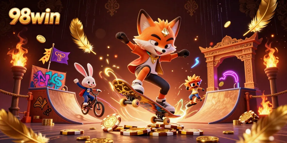 Experience thrilling 98win casino action with a fox skateboarder and rabbit BMX rider