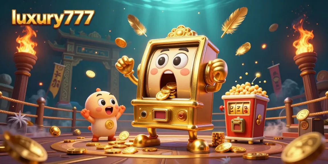 Experience luxury777's thrilling jackpots as golden slot machines celebrate wins in a colorful casino scene.