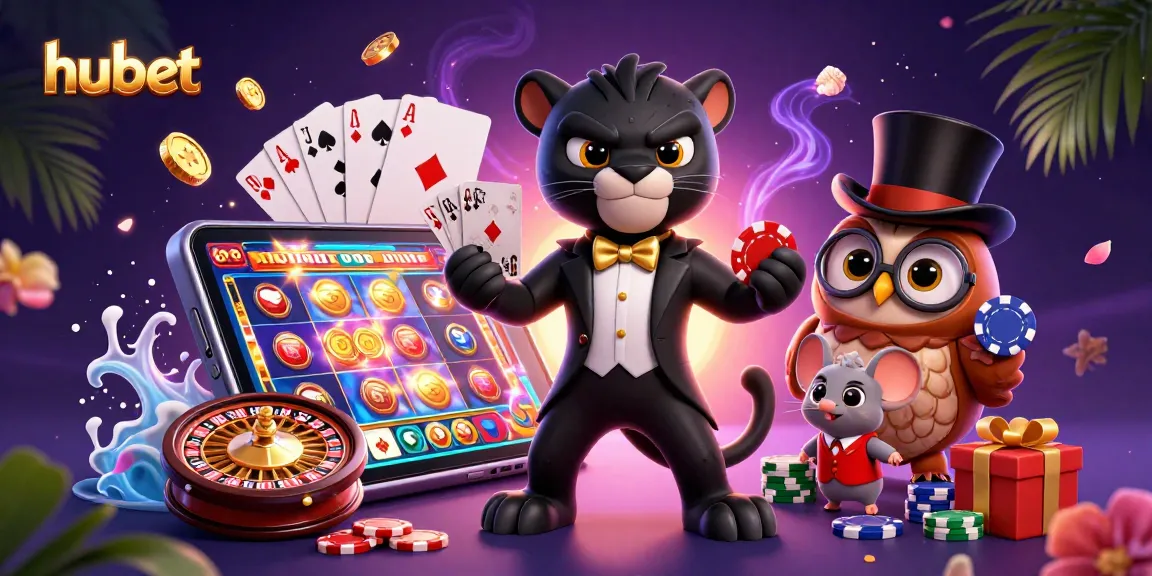 hubet showcases exciting casino gaming with a panther dealer, owl, and lucky mouse