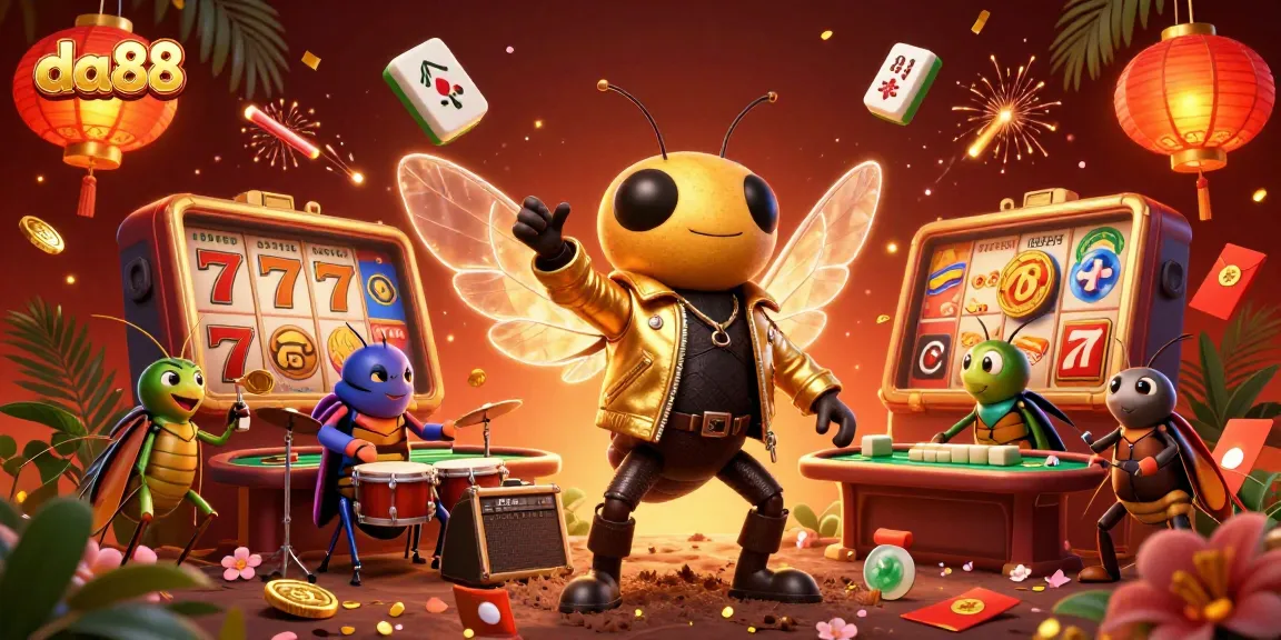 Experience thrilling gaming action at da88 with vibrant details of a rock star and casino elements.