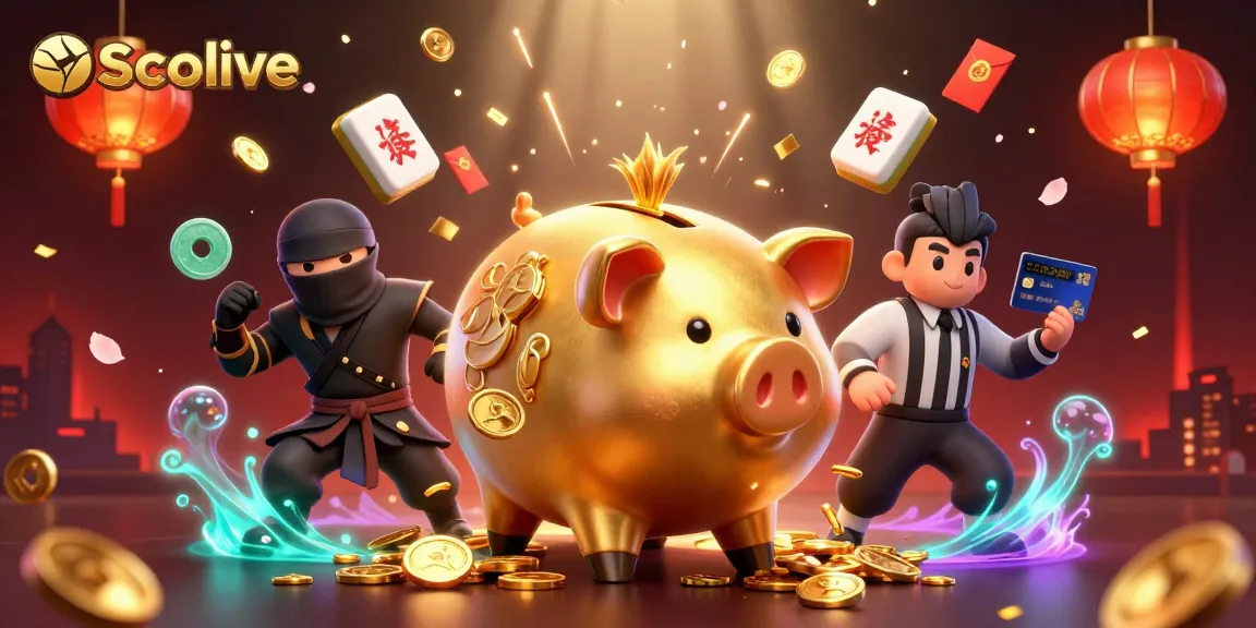 Socolive enhances your gambling experience with a lively illustration of animated characters surrounded by golden symbols and festive elements.