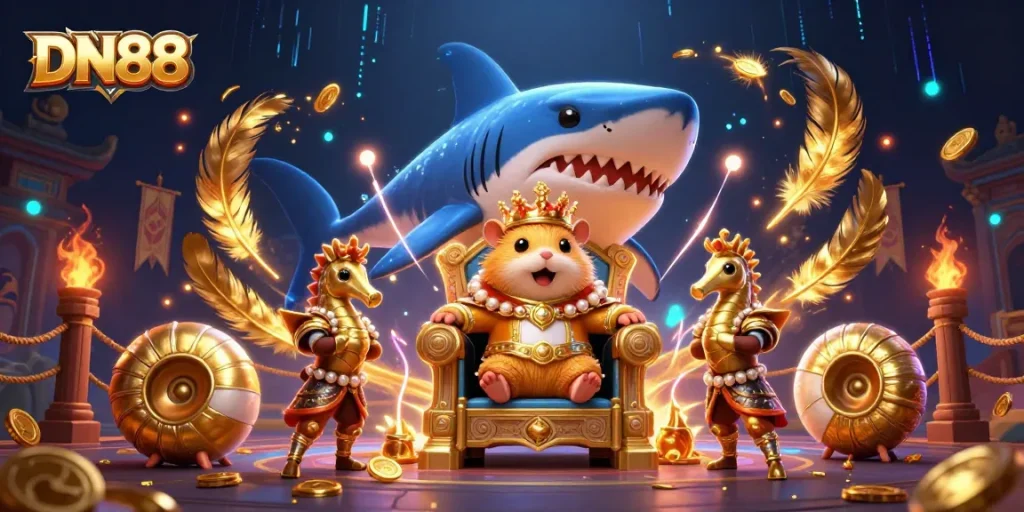 Experience thrilling gameplay at DN88 with the golden hamster king presiding over an exciting casino arena.