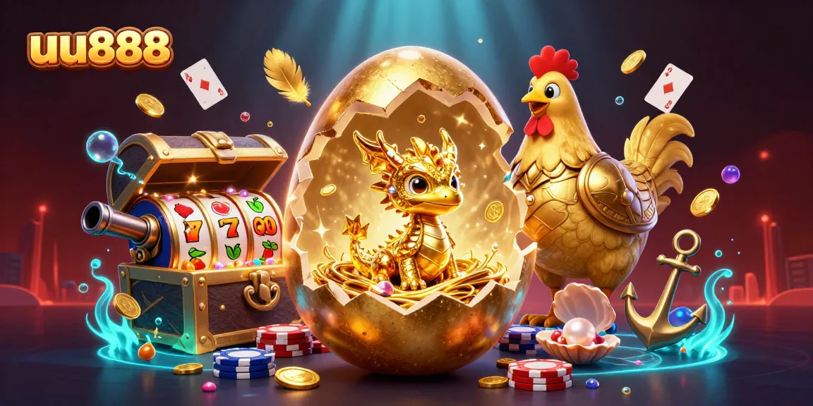 Engage with the captivating uu888-themed casino scene featuring a golden dragon and vibrant game elements.