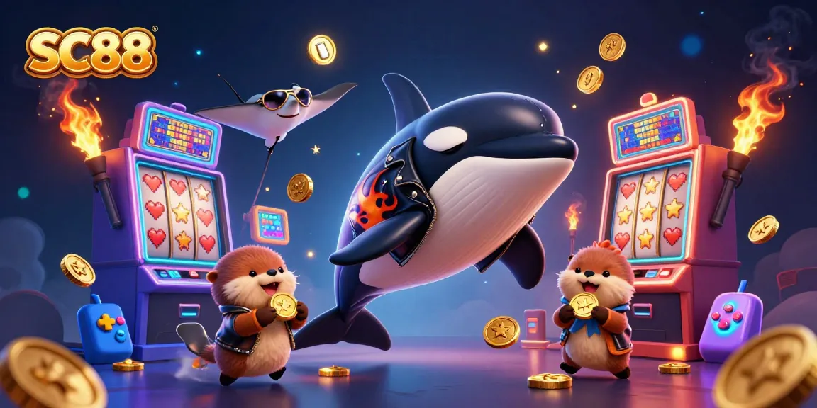 SC88 offers an exciting 3D casino adventure featuring a playful whale, stingray, and otters in a dynamic gaming scene.
