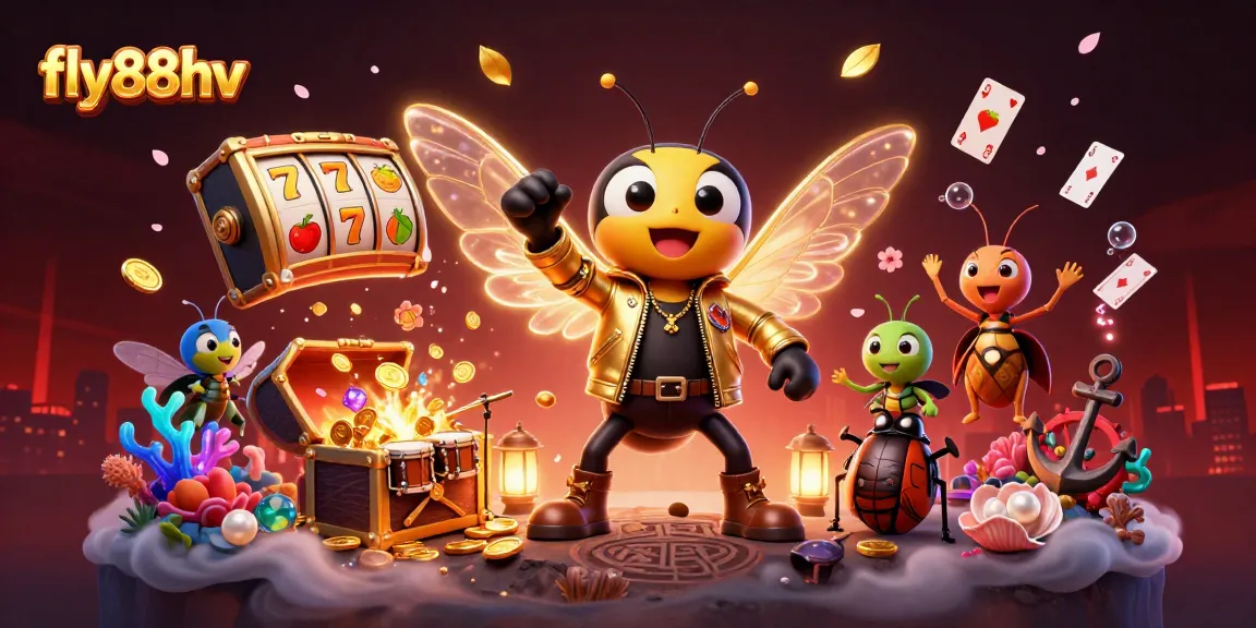 Experience thrilling gameplay with Fly88hv's vibrant casino world, featuring energetic characters and dynamic slot symbols.
