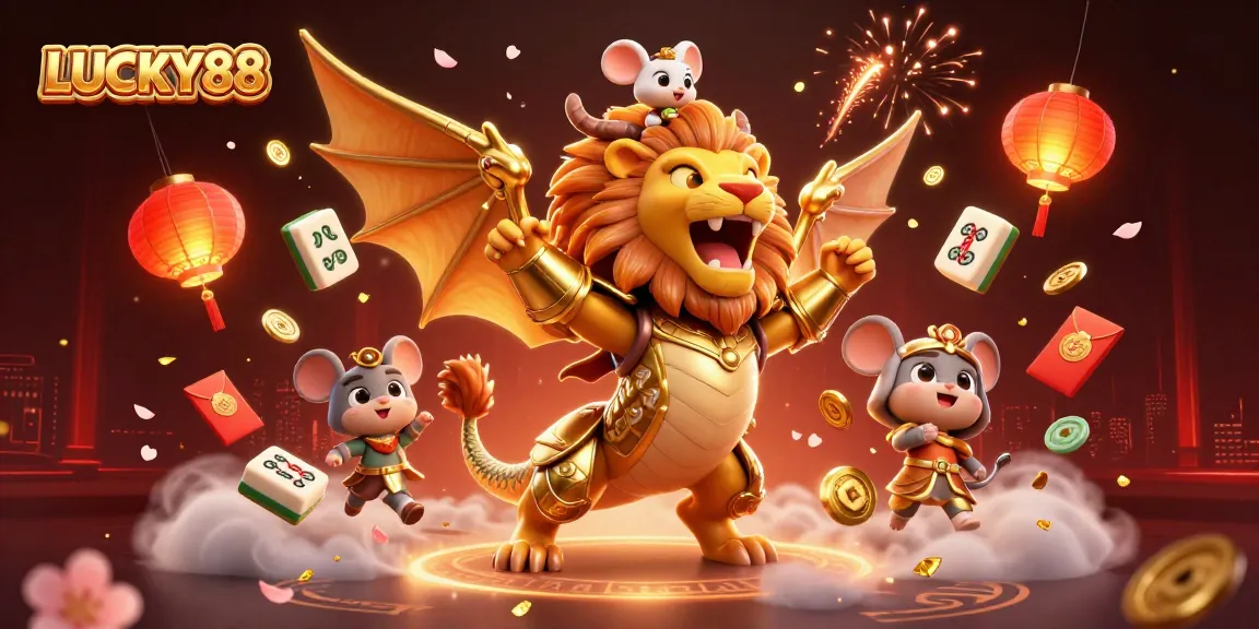 Experience thrilling gameplay with the LUCKY88 chimera, surrounded by captivating casino elements.