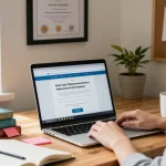 Student engaged in online learning with Quick Diplomas Australia program in a cozy study.