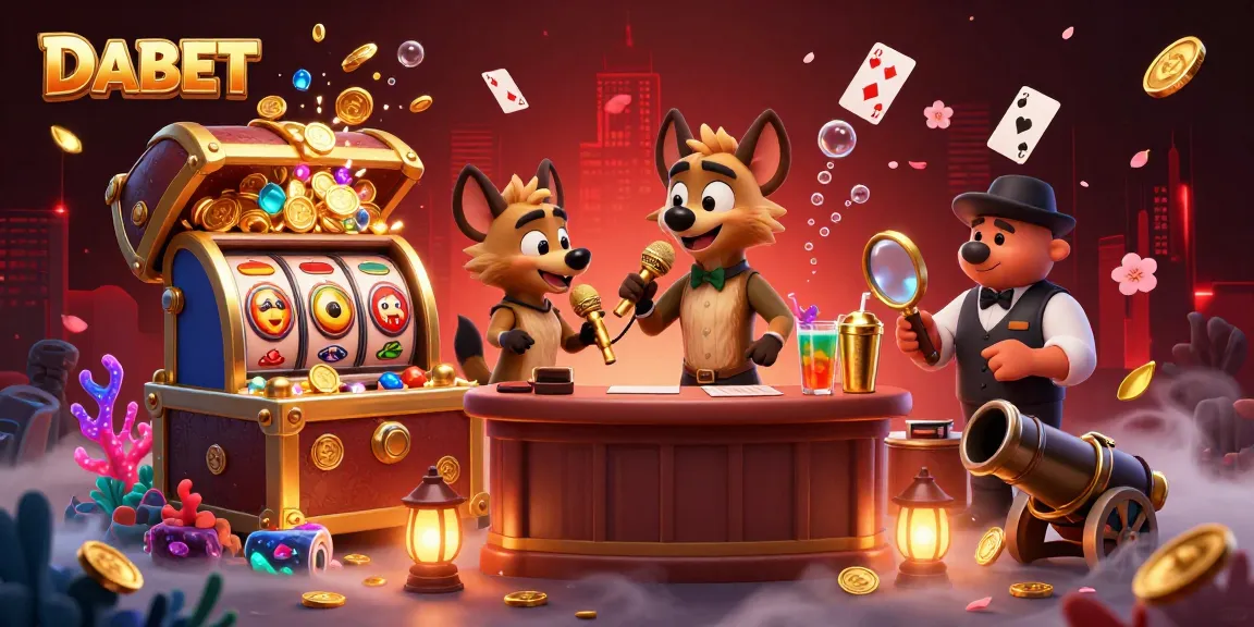 DABET showcases a vibrant casino scene with hyena characters engaging in fun activities, blending entertainment and gaming elements.