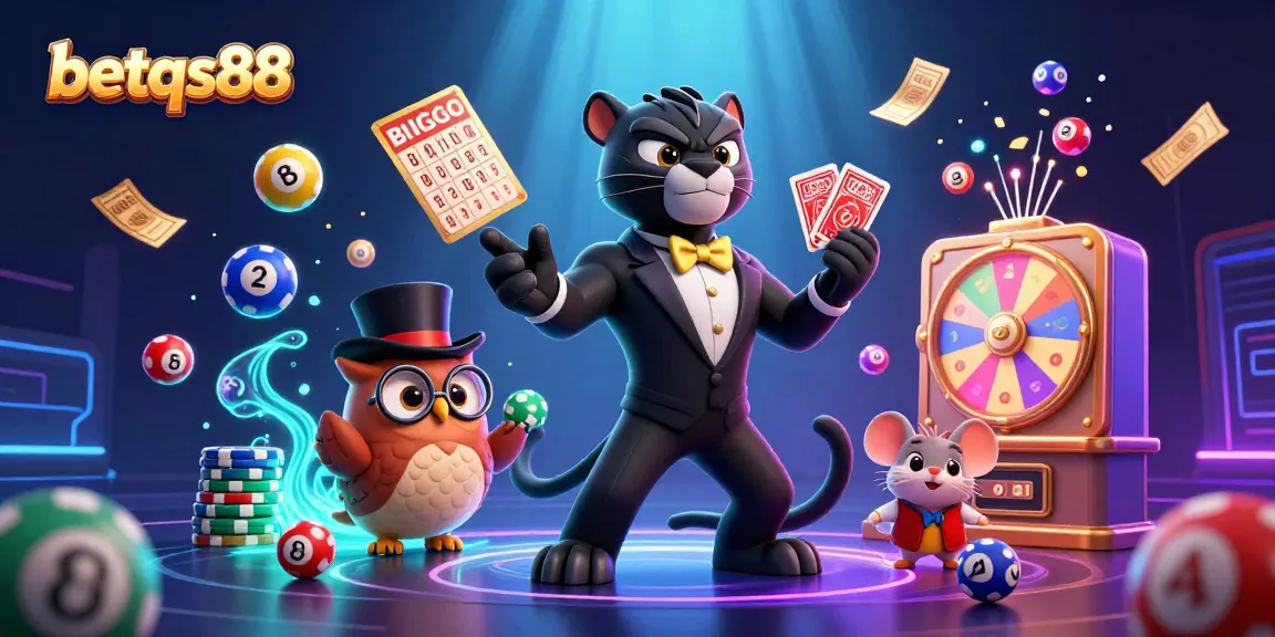 Experience thrilling wins at betqs88 with vibrant 3D casino characters amidst colorful games and massive prizes!