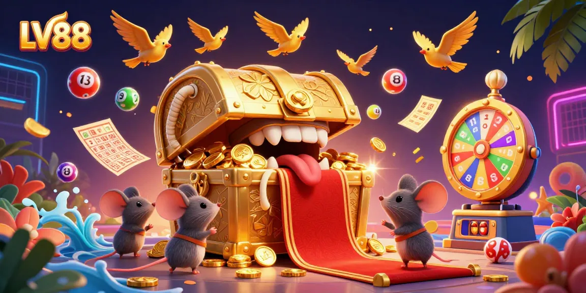 Play exciting lottery games at LV88, featuring colorful elements and a vibrant dynamic scene.