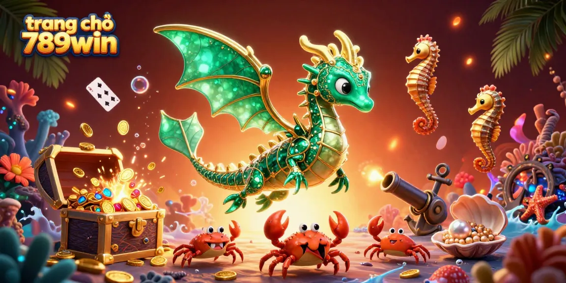 Experience thrilling gameplay with trang chủ 789win, featuring a sea dragon and treasure in a vibrant 3D scene.