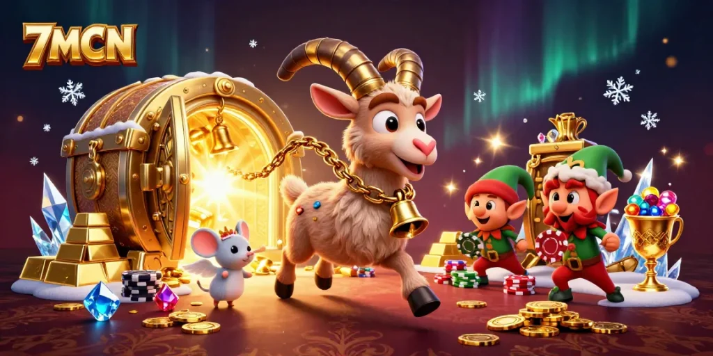 Engage with 7MCN’s thrilling casino adventure featuring Krampus, an angel mouse, and elf gremlins in action.