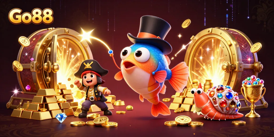 Engage with Go88's captivating gaming scene featuring an anglerfish attracting treasures, perfect for online betting.