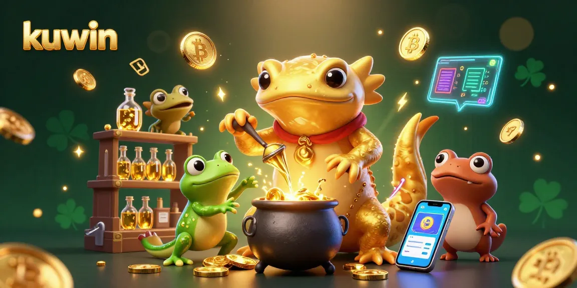 Kuwin online casino featuring gold alchemist transmuting metals into winning coins amid vibrant gaming elements.