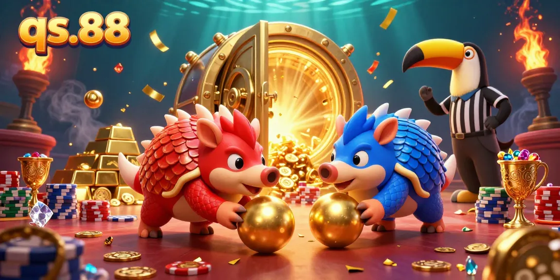 Experience the thrill of qs.88 casino action with rival pangolins battling through poker chips in a vibrant 3D scene.