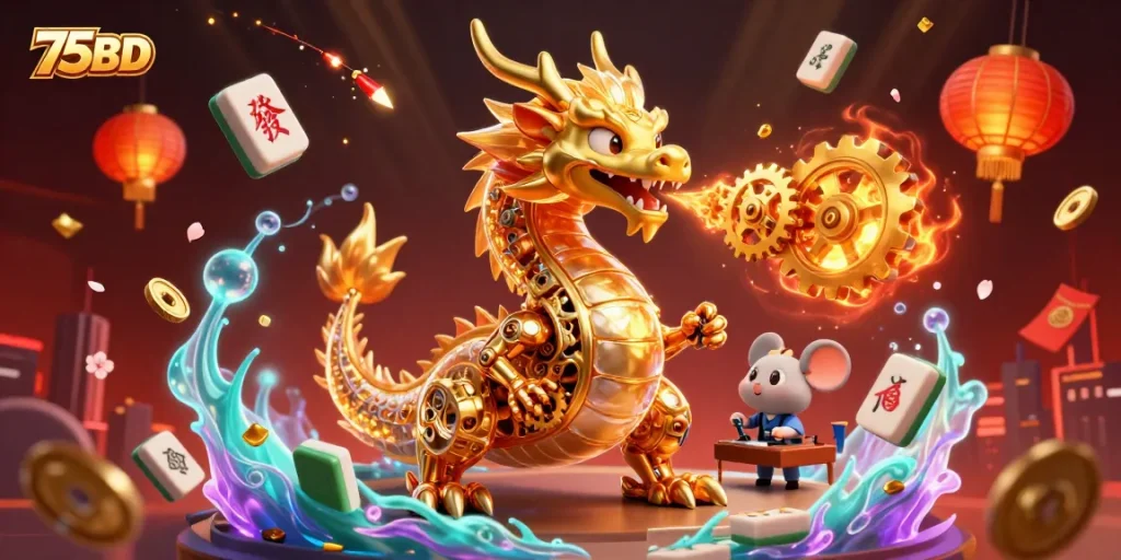 Experience thrilling gaming with 75BD's vibrant 3D dragon-themed illustration, showcasing immersive casino excitement.