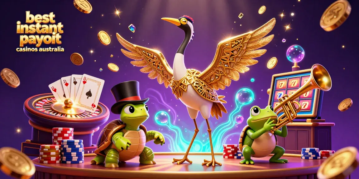 Spin the reels at the best instant payout casinos Australia with vibrant characters and dynamic elements.