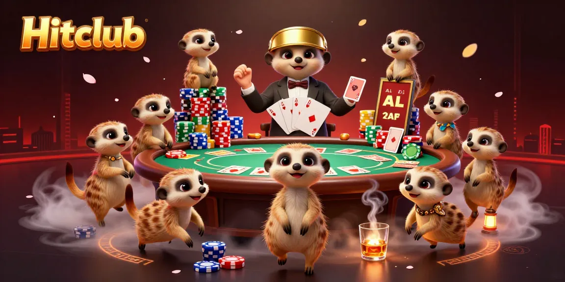 Hitclub meerkats operating a vibrant casino scene, showcasing animated gaming excitement and camaraderie.