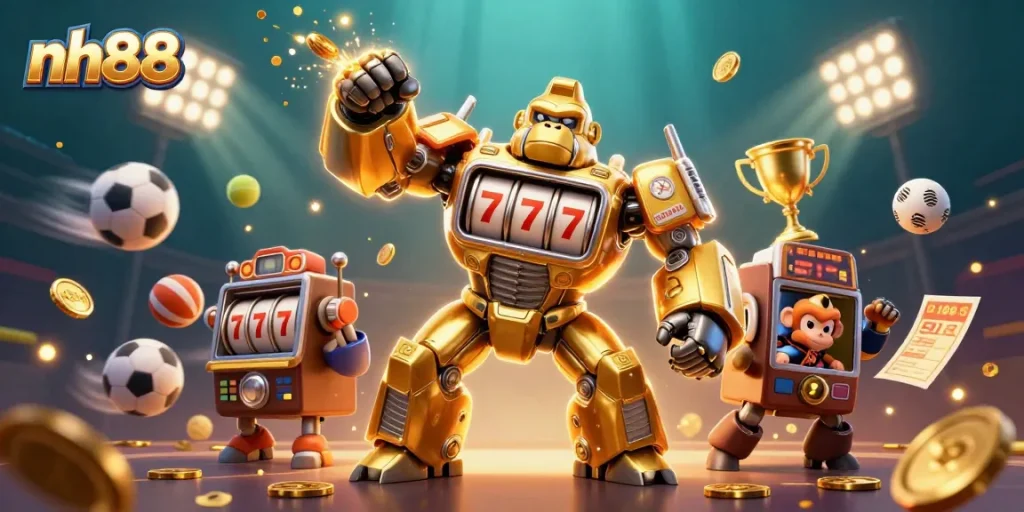 Experience thrilling gameplay at nh88 with an ultra-detailed slot machine-themed 3D illustration.