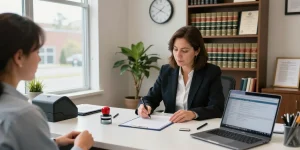 Notary public in Brampton providing professional notary services in a warm office environment.