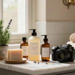 Indulge in luxury with authentic Italian Bath and Body products in a serene bathroom setting.