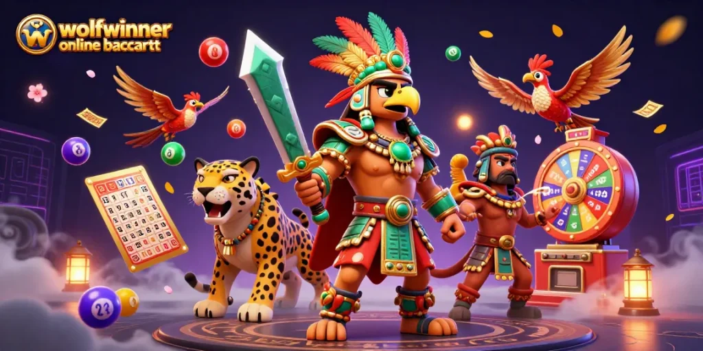 Experience thrilling action in wolfwinner online baccarat with vibrant casino elements and cartoon warriors.