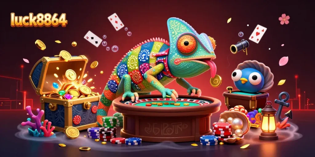 Experience thrilling wins at luck8864 with vibrant casino games and colorful characters.