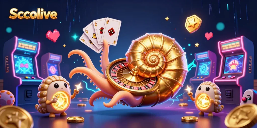 Socolive entices players with exciting roulette action, showcasing a giant nautilus character and glowing ammonites.