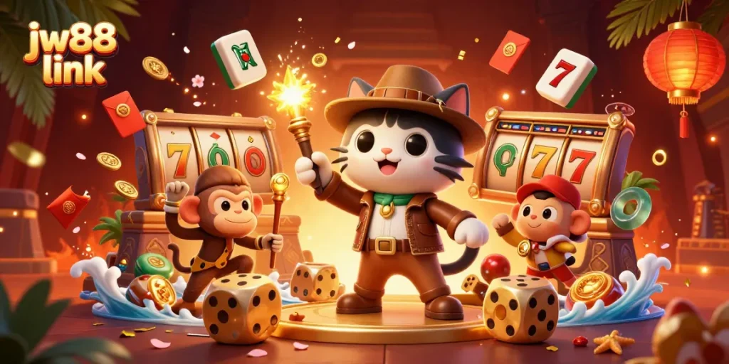 Experience the thrill of winning with jw88 link while discovering golden casino treasures in this dynamic scene.