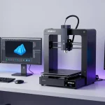 Best beginner 3D printer showcased in a modern tech workspace with 3D printing software, highlighting innovative engineering.