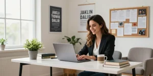 Jaklin Dalir inspiring personal branding scene in a modern home office.