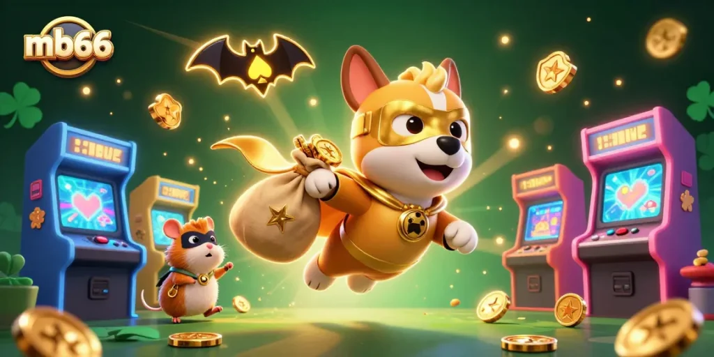 Experience thrilling wins with mb66 as a superhero dog and sidekick hamster capture golden coins!