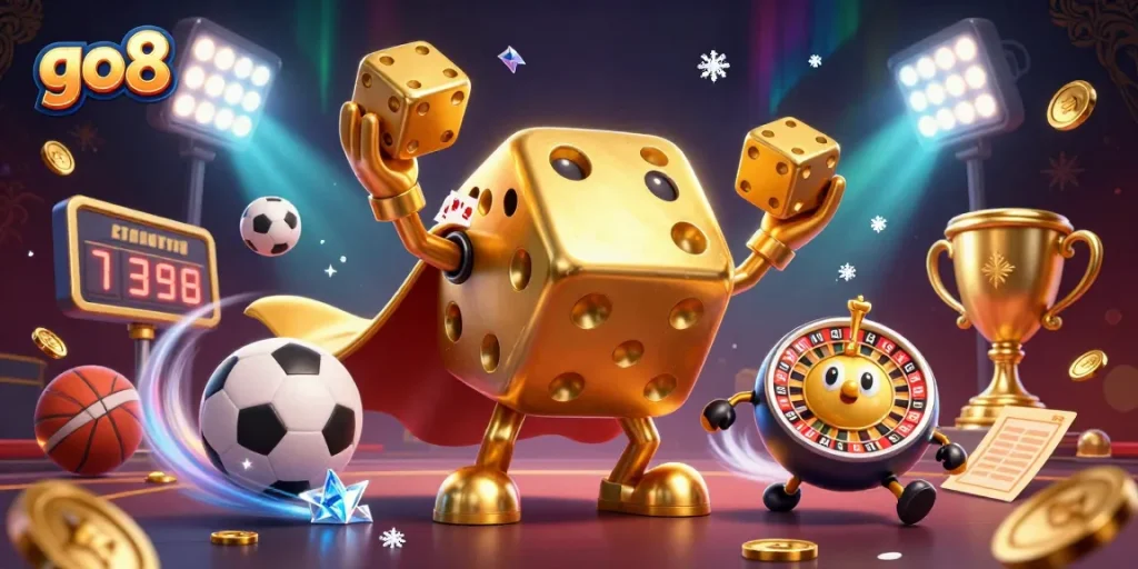 Win big at go8 with an ultra-detailed 3D casino illustration showcasing dynamic gambling elements.