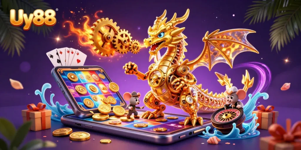 Experience the thrilling gameplay of Uy88 with our engaging 3D casino illustration featuring exciting game elements.