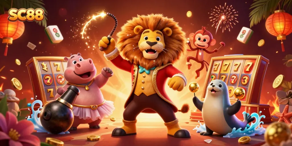 Experience SC88's vibrant casino adventure with lively characters and dynamic game elements.