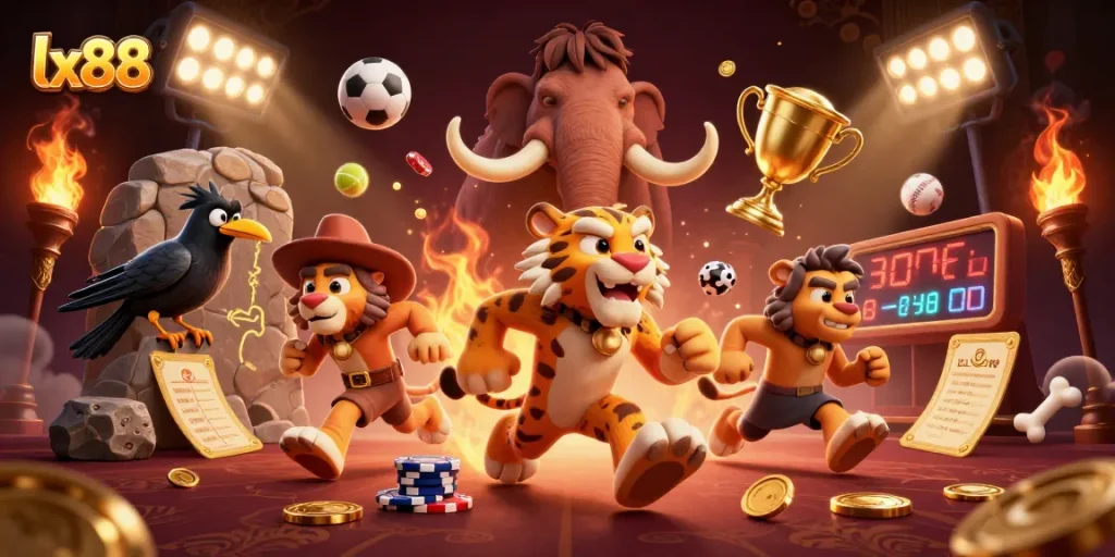 Experience the lx88 prehistoric casino adventure with vibrant sports elements and unique characters.