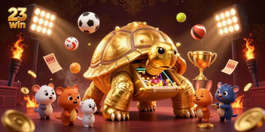 Engage in thrilling sports betting action with 23win's dynamic 3D casino scene.