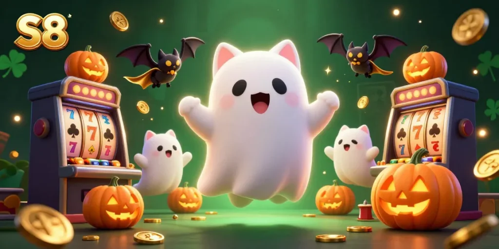 S8 captivates players with its ghost cat and vampire bat in a spooky casino setting.