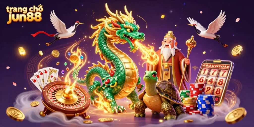 Engage with thrilling experiences at trang chủ jun88, featuring dragon and sage amidst dynamic casino elements.