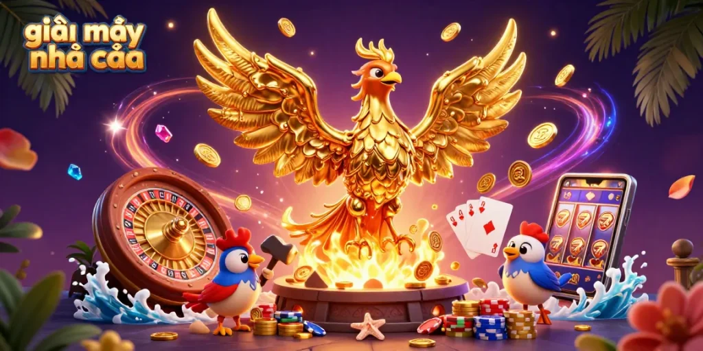 Engage with giải mã nhà cái to explore a dynamic 3D scene of casino elements and characters.