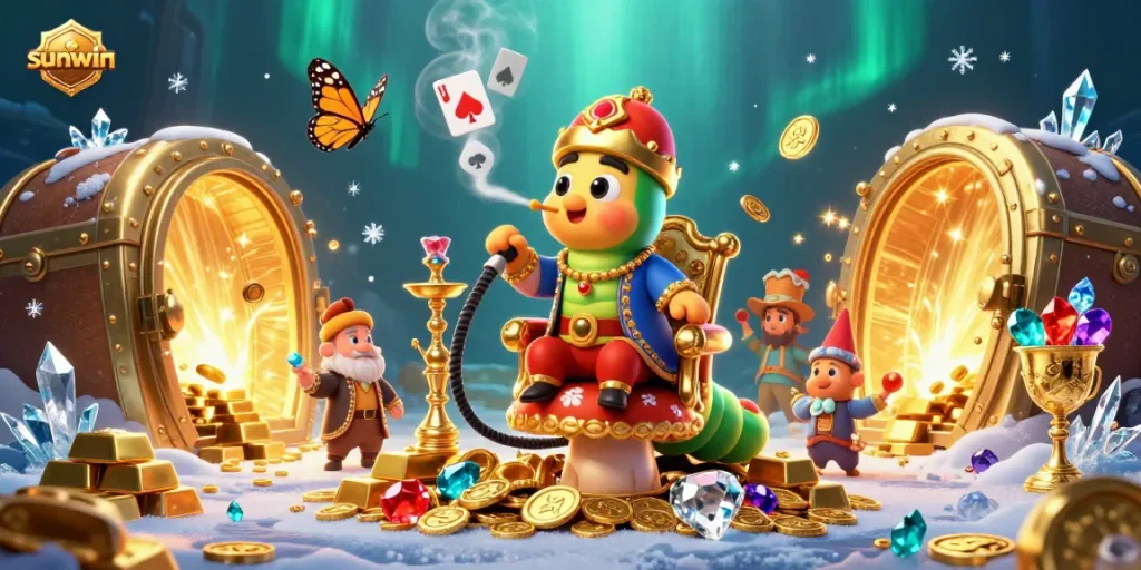 Engage in thrilling gameplay at Sunwin with a vibrant 3D illustration showcasing casino icons.