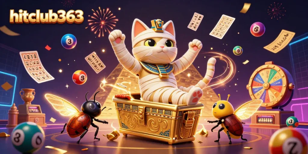 Experience the thrill of hitclub363 with vibrant casino elements illustrating exciting jackpots and games.