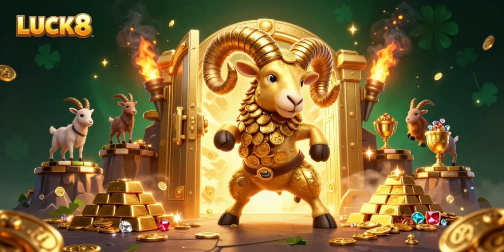 Experience exhilarating gameplay at LUCK8 as the golden ram charges into a treasure vault filled with riches.