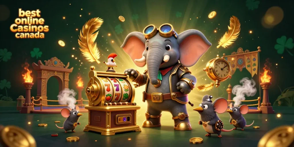 Experience the thrill at the best online casinos Canada with our engaging steampunk casino scene!