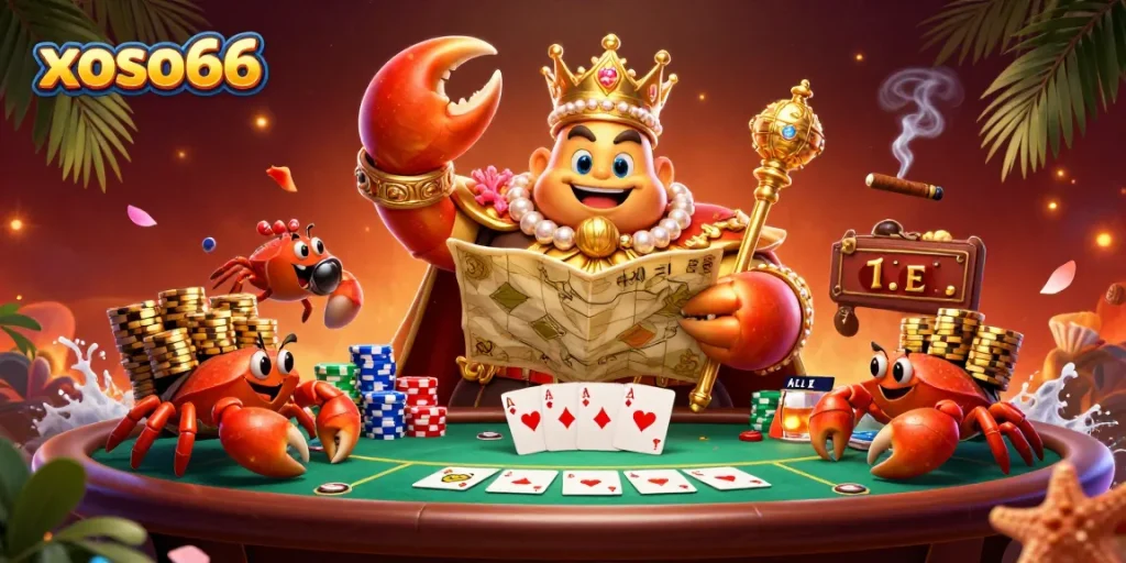 Experience thrilling poker action with xoso66's dynamic characters in a vibrant casino scene.